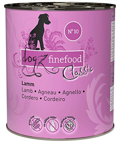 dogz finefood Hundefutter nass - N° 10 Lamm - Feinkost Nassfutter für Hunde & Welpen - getreidefrei & zuckerfrei - hoher Fleischanteil, 6 x 800 g Dose von Dogz finefood