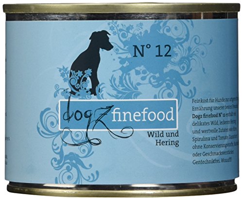 dogz finefood Hundefutter nass - N° 12 Wild & Hering - Feinkost Nassfutter für Hunde & Welpen - getreidefrei & zuckerfrei - hoher Fleischanteil, 6 x 200 g Dose von Dogz finefood