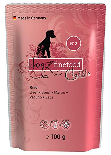 dogz finefood Hundefutter nass - N° 2 Rind - Feinkost Nassfutter für Hunde & Welpen - getreidefrei & zuckerfrei - hoher Fleischanteil, 12 x 100 g Beutel dogz finefood Hundefutter nass - N° 2 Rind - Feinkost Nassfutter für Hunde & Welpen - getreidefrei & zuckerfrei - hoher Fleischanteil, 12 x 100 g Beutel von Dogz finefood