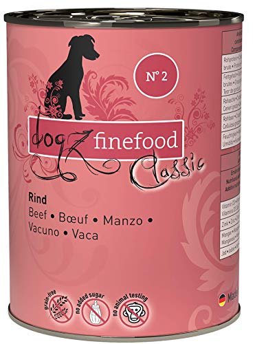 dogz finefood Hundefutter nass - N° 2 Rind - Feinkost Nassfutter für Hunde & Welpen - getreidefrei & zuckerfrei - hoher Fleischanteil, 6 x 400 g Dose von Dogz finefood