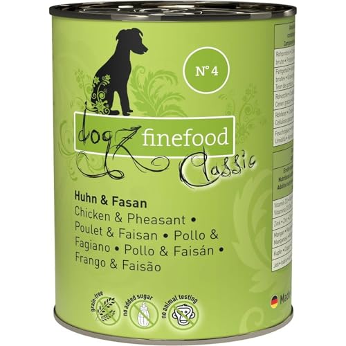 dogz finefood Hundefutter nass - N° 4 Huhn & Fasan - Feinkost Nassfutter für Hunde & Welpen - getreidefrei & zuckerfrei - hoher Fleischanteil, 6 x 400 g Dose von Dogz finefood