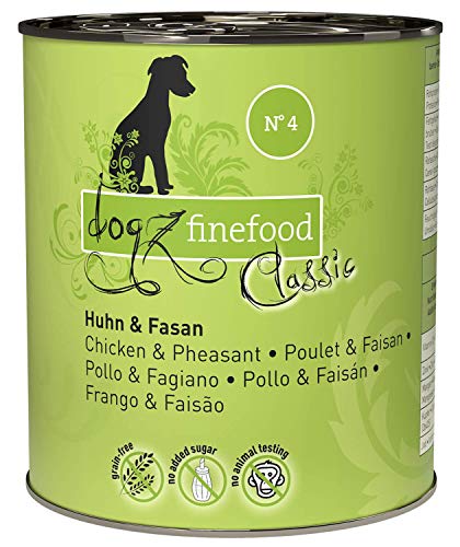 dogz finefood Hundefutter nass - N° 4 Huhn & Fasan - Feinkost Nassfutter für Hunde & Welpen - getreidefrei & zuckerfrei - hoher Fleischanteil, 6 x 800 g Dose von Dogz finefood