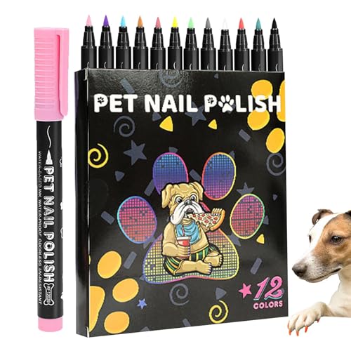 Hunde Nagellack, Hundesicherer Nagellack, 12 Farben Hundenagellack, Nagelkunststift Für Hunde, Katzen, Häschen, DIY-Nägel, Wasserfeste Pflegeaccessoires Für Anlässe Dekoration Grooming Unterwegs von doyandader