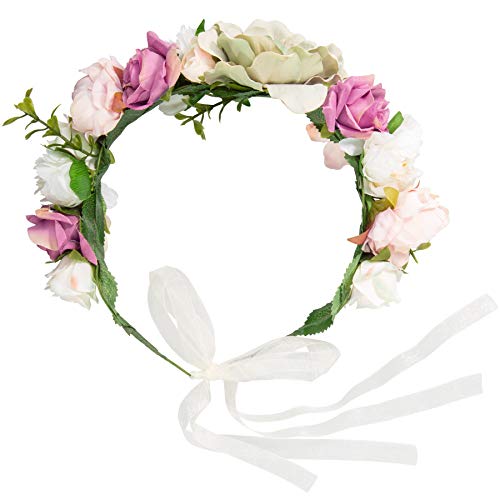 dressforfun 302787 Blumen Stirnband Haarband Blumenkranz, größenverstellbar, für Hochzeit oder Trachten Party, lila rosa von dressforfun