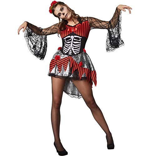 dressforfun 900415 - Damenkostüm gruselige Tänzerin, Kurzkleid mit Knochenaufdruck und Totenkopf (XL | Nr. 302003) von dressforfun