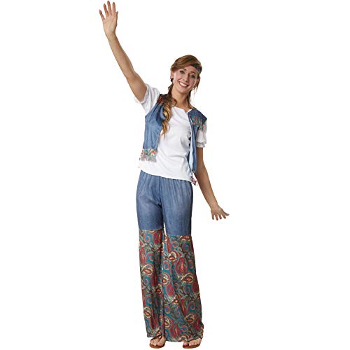 dressforfun 900523 - Damenkostüm Groovy Flower Girl, Outfit in Jeans- und Ornamentenoptik inkl. Stirnband (XL | Nr. 302616) von dressforfun