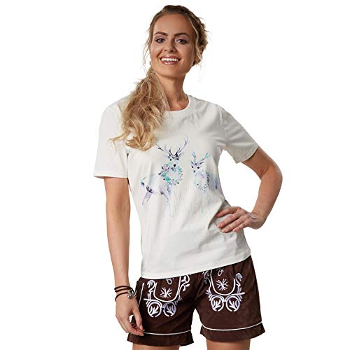 dressforfun 900807 Damen Trachten Shirt, T-Shirt mit stimmungsvollem REH Motiv Aufdruck - Diverse Größen - (XXL| Nr. 302869) von dressforfun