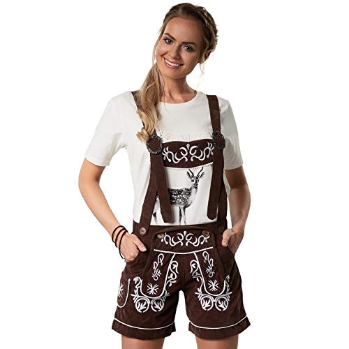 dressforfun Lederhose Damen, Lederhose Damen kurz, Trachten Hose Damen Outfit mit Träger in klassischer Trachtenlederhose Form, feine Stickereien in weiß - M dressforfun Lederhose Damen, Lederhose Damen kurz, Trachten Hose Damen Outfit mit Träger in klassischer Trachtenlederhose Form, feine Stickereien in weiß - M von dressforfun
