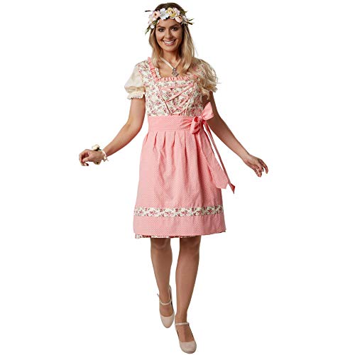 dressforfun Mini Dirndl Damen, kurzes Trachtenkleid mit Blumenmuster, Dirndlkleid Damen, Trachtenmode Damen Trachten Trachtenrock mit Dirndlschürzen, Tracht Oberteil mit Rüschen - (XXL| Nr. 302974) von dressforfun