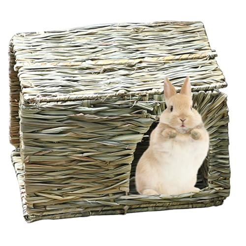Käfige Hasen Haus Kaninchen Käfig Haustier Klappbares Haus Kaninchen Totoro Hamster Hedgehog Meerschweinchen handgefertigtes Stroh gewebtes Kaninchen Nest (klein, 30 x 20 x 20 cm) von dsbdrki