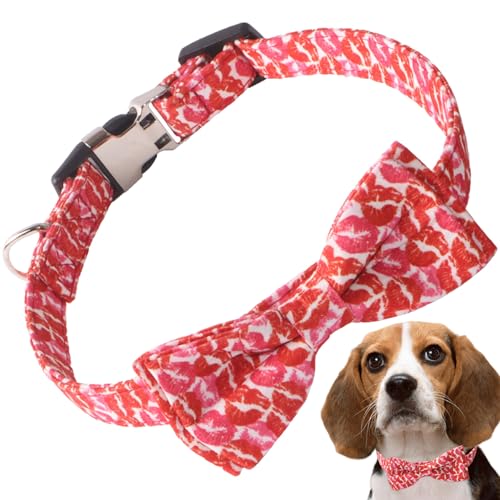 Valentinstag Hundekragen 11.8-17.7 '' Verstellbarer Hundehalsband mit D Ring Weiches Stoff Herzhändlinge Süßes Hundehalsband mit abnehmbaren Bowtie-Haustiergeschenken m von dsbdrki