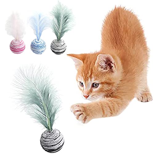 duhe189014 Katze Federn Spielzeug Ball | Moving Ball Katzenspielzeug für Indoor-Katzen Gymnastikbälle Spielzeug,Katzenspielzeug für Hauskatzen Interaktives Katzen-Maus-Spielzeug, 3-TLG von duhe189014