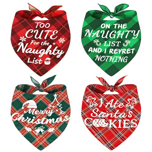 Hundehalstücher mit Aufschrift "Merry Christmas", lustiges Hunde-Halstuch, klassisches Dreieck, kariert, Weihnachts-Bandanas für Hunde, Haustier-Zubehör, Dekoration, 4 Stück Hundehalstücher mit Aufschrift "Merry Christmas", lustiges Hunde-Halstuch, klassisches Dreieck, kariert, Weihnachts-Bandanas für Hunde, Haustier-Zubehör, Dekoration, 4 Stück von duludulu