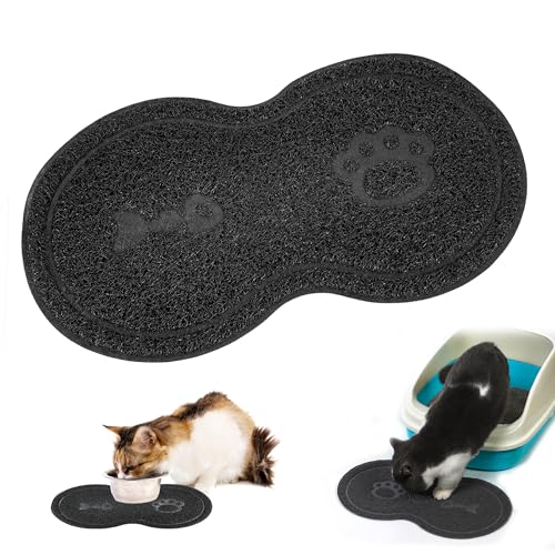 Katzenmatte Cat Litter Mat,2 und 1 Funktion Geeignet für Futternapf Matte Katzenklo Unterleger 45 * 26CM Erdnuss Look Katzenstreu Matte rutschfeste Filternde Katzenstreu 1 Stück Schwarz von duozoanz