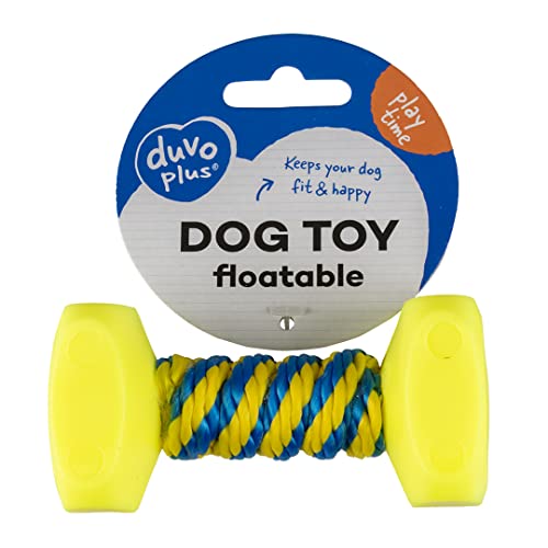 Duvoplus, Dogtoy Dumbell mit Seil, 17 x 8 cm, Blau/Gelb, Spielzeug, Blau/Gelb, Hund von Duvoplus