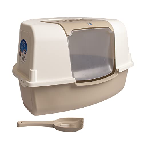 duvoplus, Ecktoilette für Katzen, Ariel, 58 x 47 x 38 cm, Mocaccino, mit Lüftungsgitter, mit transparenter Drehklappe, Moderne Katzentoilette aus Kunststoff, hygienisch – waschbar duvoplus, Ecktoilette für Katzen, Ariel, 58 x 47 x 38 cm, Mocaccino, mit Lüftungsgitter, mit transparenter Drehklappe, Moderne Katzentoilette aus Kunststoff, hygienisch – waschbar von duvoplus
