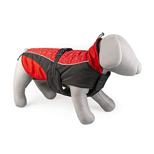 duvoplus, Hundejacke Hi Vis Casual L – 60 cm rot/schwarz, 100% Polyester, vollständig gepolstert, außen wasserdicht, reflektierende Streifen auf der Rückseite, Klettverschluss, Verschluss von Duvoplus