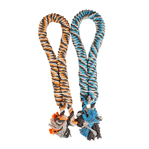 duvoplus, Seil aus Baumwolle, verdreht, mit Knoten, Ø 3,2 cm – 90 cm, Blau/Orange, Spielzeug, Blau/Orange, Hund von Duvoplus
