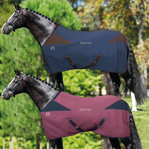 Equityum Leilah Baumwolldecke, schützt das Pferd vor Temperaturschwankungen (120 cm, Bordeaux/Blau) von e EQUITYUM