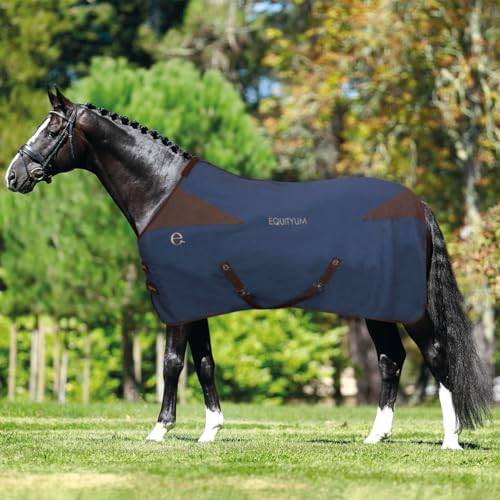 Equityum Leilah Decke aus Baumwolle, schützt das Pferd vor Temperaturschwankungen (128 cm, Blau/Braun) von e EQUITYUM