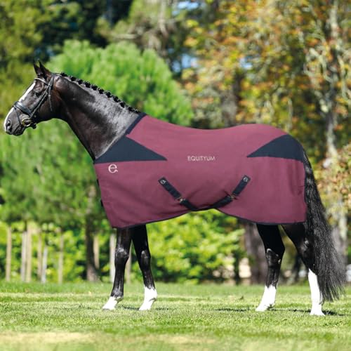 Equityum Leilah Decke aus Baumwolle, schützt das Pferd vor Temperaturschwankungen (128 cm, Bordeaux/Blau) von e EQUITYUM