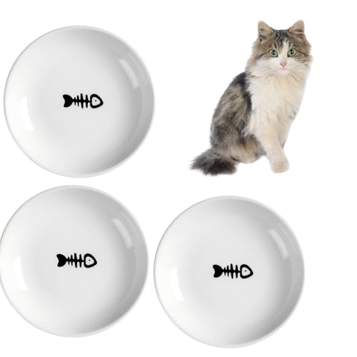 Keramik-Katzennäpfe, breiter, flacher Katzenschüssel, Schnurrhaarfreundlicher Katzenteller, Katzenfutter- und Wassernapf für Hauskatzen, spülmaschinenfest, 3 Stück von e-YiHESZ