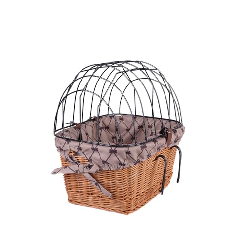 e-wicker24 Alles aus Weide Fahrrad, Retro Fahrradkorb mit Deckel, EIN Weidenkäfig, EIN Transporter für Tiere (mit Stoffbesatz) von e-wicker24 Alles aus Weide