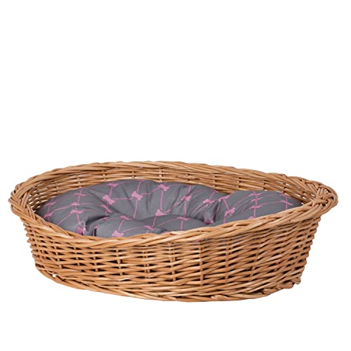 e-wicker24 Hundekorb aus Weide in Naturfarbe Tierkorb aus Korbgeflecht Katzenkorb Tierbett mit Kissen Hundebett Katzenbett (65x46 H20, Grau) von e-wicker24 Alles aus Weide