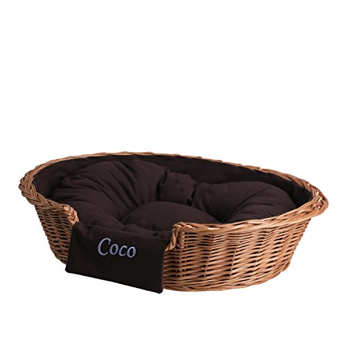 Lager aus Weide für Hund Katze mit Weichen Kissen mit Namen Liegestuhl für Tiere Katzenlager Hundlager Hundebett Katzenbett 80x60 H20 von e-wicker24 Alles aus Weide