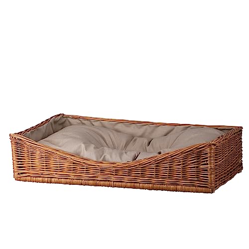 Weidenkorb für Hunde, rechteckig, gefüttert, mit schönem Kissen, Natur, Beige 80x50 H10/18 von e-Wicker24