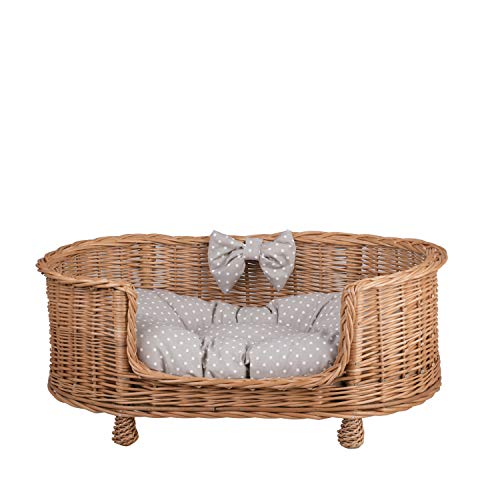 e-wicker24 Alles aus Weide Ein Lager aus Weide für einen Hund/eine Katze, EIN Liegestuhl für Tiere mit herausnehmbaren Kissen, Katzenlager/Hundlager, Hundebett/Katzenbett (Gepunktet, 85x58 H37) von e-wicker24 Alles aus Weide
