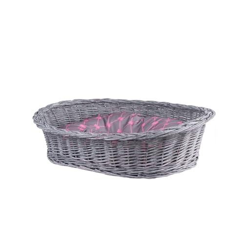 e-wicker24 Alles aus Weide Hundekorb aus Weide für Hund und Katze Hundebett Katzenbett mit Kissen Tierkorb geflochten Katzenkorb (Grau_Grau, 100x75 H27) von e-wicker24 Alles aus Weide