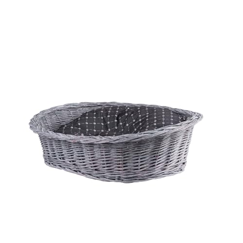 e-wicker24 Alles aus Weide Hundekorb aus Weide für Hund und Katze Hundebett Katzenbett mit Kissen Tierkorb geflochten Katzenkorb (Grau_Schwarz, 80x60 H26) von e-wicker24 Alles aus Weide