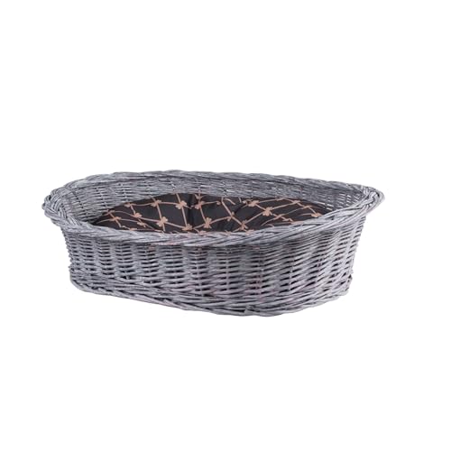 e-wicker24 Alles aus Weide Hundekorb aus Weide für Hund und Katze Hundebett Katzenbett mit Kissen Tierkorb geflochten Katzenkorb (Grau_Schwarz1, 100x75 H27) von e-wicker24 Alles aus Weide