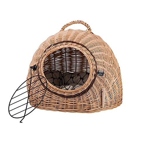 e-wicker24 Alles aus Weide Katzenhütte in Wengegrau, Katzenkorb aus Weide, Korb für eine Katze, Katzenlager mit Tragegriff von e-wicker24 Alles aus Weide