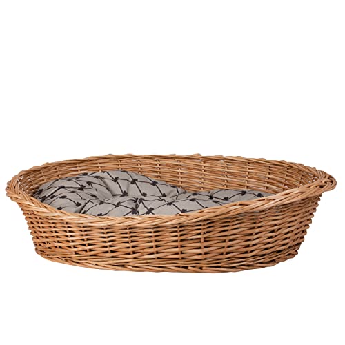 e-wicker24 Hundekorb aus Weide in Naturfarbe Tierkorb aus Korbgeflecht Katzenkorb Tierbett mit Kissen Hundebett Katzenbett (75x57 H24, Beige) von e-wicker24 Alles aus Weide