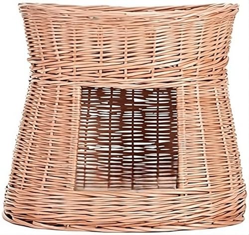 e-wicker24 Ovale Katzenhütte in Naturfarbe, Katzenkorb aus Weide, Korb für die Katze mit Zwei Etagen, Katzenlager, Katzenturm (ohne Kissen) von e-wicker24 Alles aus Weide