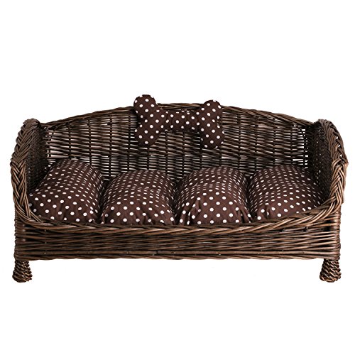 e-wicker24 Tierkorb Hundekorb Lager aus Weide für Hund Katze mit weichem Kissen Liegestuhl für Tiere Katzenlager Hundlager Hundebett Katzenbett (54x32 H25, Braun) von e-wicker24