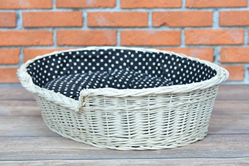 e-wicker24 Hundekorb aus Weide für Hund und Katze Hundebett Katzenbett mit Kissen Tierkorb geflochten Katzenkorb (75, Creme) von e-wicker24