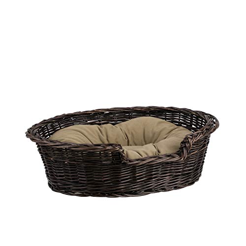 e-wicker24 Hundekorb aus Weide für Hund und Katze Hundebett Katzenbett mit Kissen Tierkorb geflochten Katzenkorb (75, Dunkelbraun) von e-wicker24