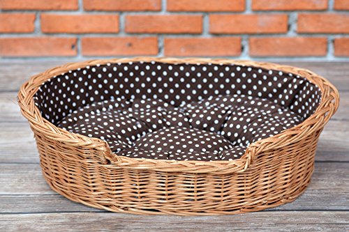 e-wicker24 Hundekorb aus Weide für Hund und Katze Hundebett Katzenbett mit Kissen Tierkorb geflochten Katzenkorb (75, Gepunktet) von e-wicker24