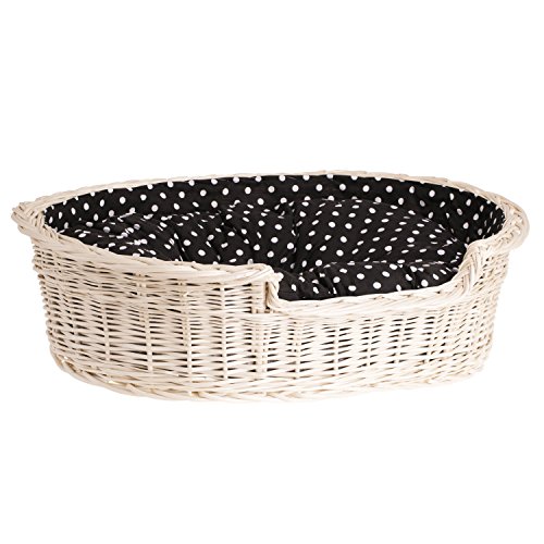 e-wicker24 Hundekorb aus Weide für Hund und Katze Hundebett Katzenbett mit Kissen Tierkorb geflochten Katzenkorb (85, Creme) von e-wicker24