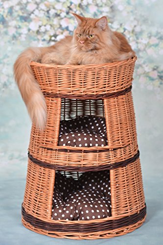 e-wicker24 Alles aus Weide Runde Katzenhütte in Naturfarbe, Katzenkorb aus Weide, Korb für die Katze mit DREI Etagen, Katzenlager mit Kissen, Katzenturm e-wicker24 Alles aus Weide Runde Katzenhütte in Naturfarbe, Katzenkorb aus Weide, Korb für die Katze mit DREI Etagen, Katzenlager mit Kissen, Katzenturm von e-wicker24 Alles aus Weide