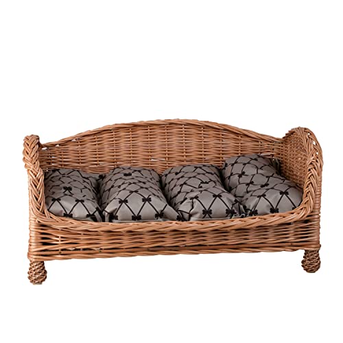 e-wicker24 Alles aus Weide Tierkorb Hundekorb Lager aus Weide für Hund Katze mit weichem Kissen Liegestuhl für Tiere Katzenlager Hundlager Hundebett Katzenbett (54x32 H25, Beige) von e-wicker24