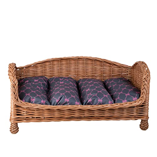 e-wicker24 Alles aus Weide Tierkorb Hundekorb Lager aus Weide für Hund Katze mit weichem Kissen Liegestuhl für Tiere Katzenlager Hundlager Hundebett Katzenbett (74x52 H39, Grau) von e-wicker24