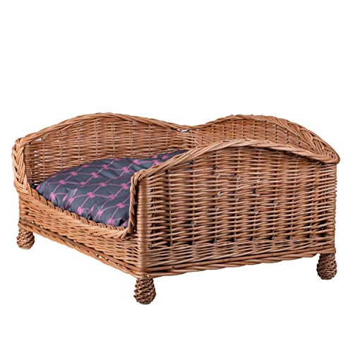 e-wicker24 Alles aus Weide Tierkorb Hundekorb Lager aus Weide für Hund Katze mit weichem Kissen Liegestuhl für Tiere Katzenlager Hundlager Hundebett Katzenbett (64x42 H35, Grau) von e-wicker24
