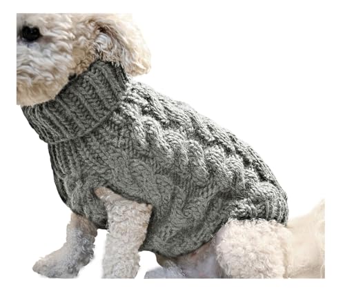 Kleiner Hundepullover, modischer Haustierpullover für Hunde, Herbst und Winter, klassischer Rollkragen, dicke warme Kleidung für Chihuahua, Bulldogge, Dackel, Mops, Yorkie (Medium, Grau) von eLymwoo