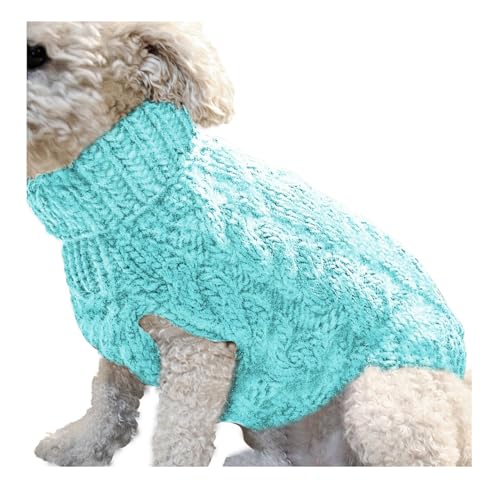 Kleiner Hundepullover, modischer Haustierpullover für Hunde, Herbst und Winter, klassischer Rollkragen, dicke warme Kleidung für Chihuahua, Bulldogge, Dackel, Mops, Yorkie (Medium, Hellblau) von eLymwoo