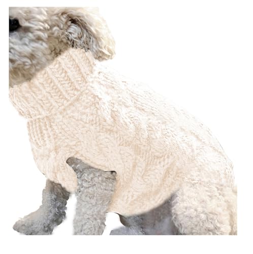 Kleiner Hundepullover, modischer Haustierpullover für Hunde, Herbst und Winter, klassischer Rollkragen, dicke warme Kleidung für Chihuahua, Bulldogge, Dackel, Mops, Yorkie (Medium, Weiß) von eLymwoo