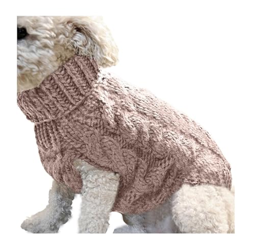 Kleiner Hundepullover, modischer Haustierpullover für Hunde, Herbst und Winter, klassischer Rollkragen, dicke warme Kleidung für Chihuahua, Bulldogge, Dackel, Mops, Yorkie (groß, Khaki) von eLymwoo